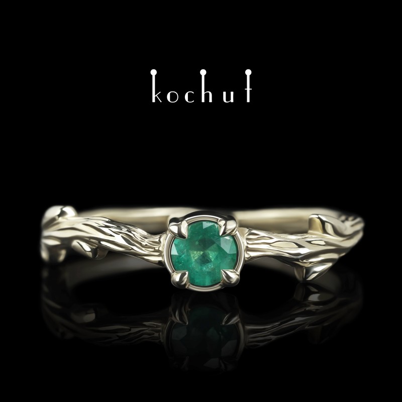 Ring «March twig». White gold, emerald