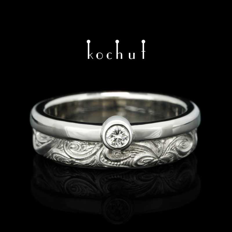 Обручальное кольцо «В радости и в печали: половинки». Платина, бриллиант
