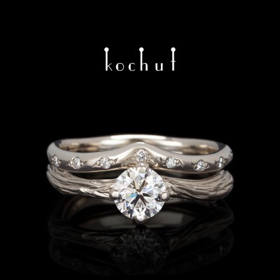 Double engagement ring «Elven tenderness.» Palladium gold, diamonds