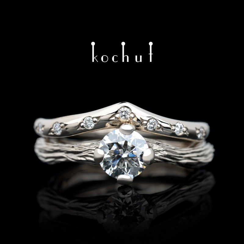 Double engagement ring «Elven tenderness.» Palladium gold, diamonds 