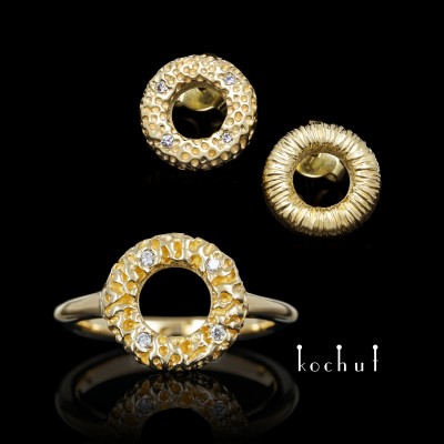 Jewelry set «Space Mirage». Yellow gold, diamonds
