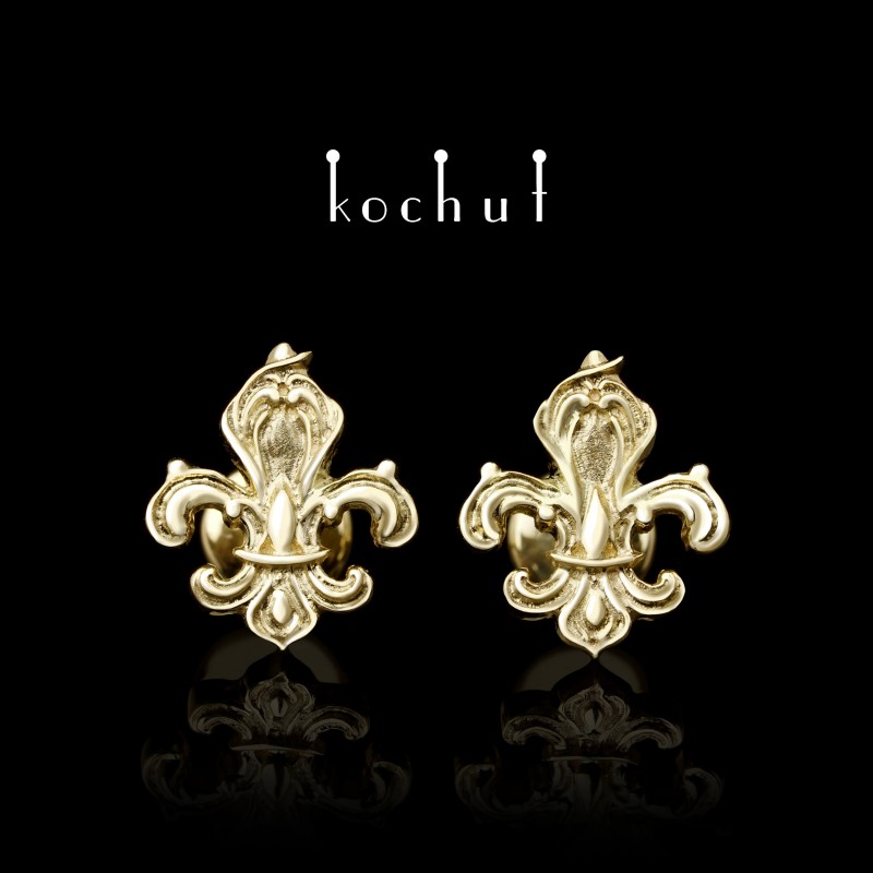  Puset earrings «Two lilies». Yellow gold
