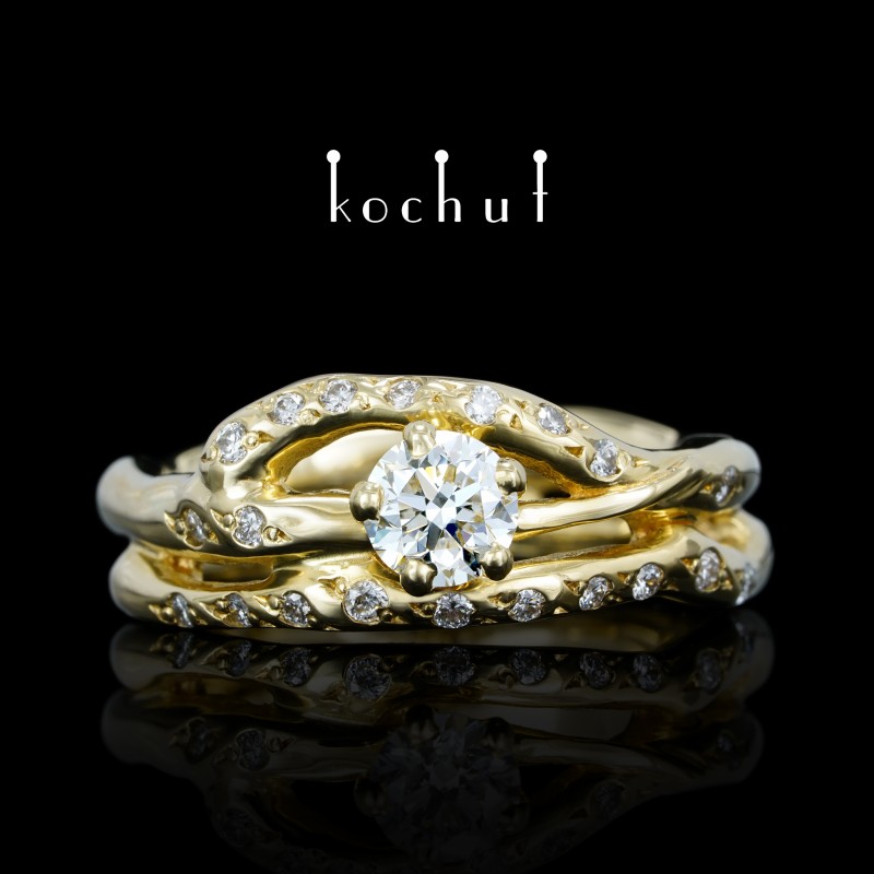 Engagement ring «Cassiopeia». Yellow gold, brown diamond, white diamonds