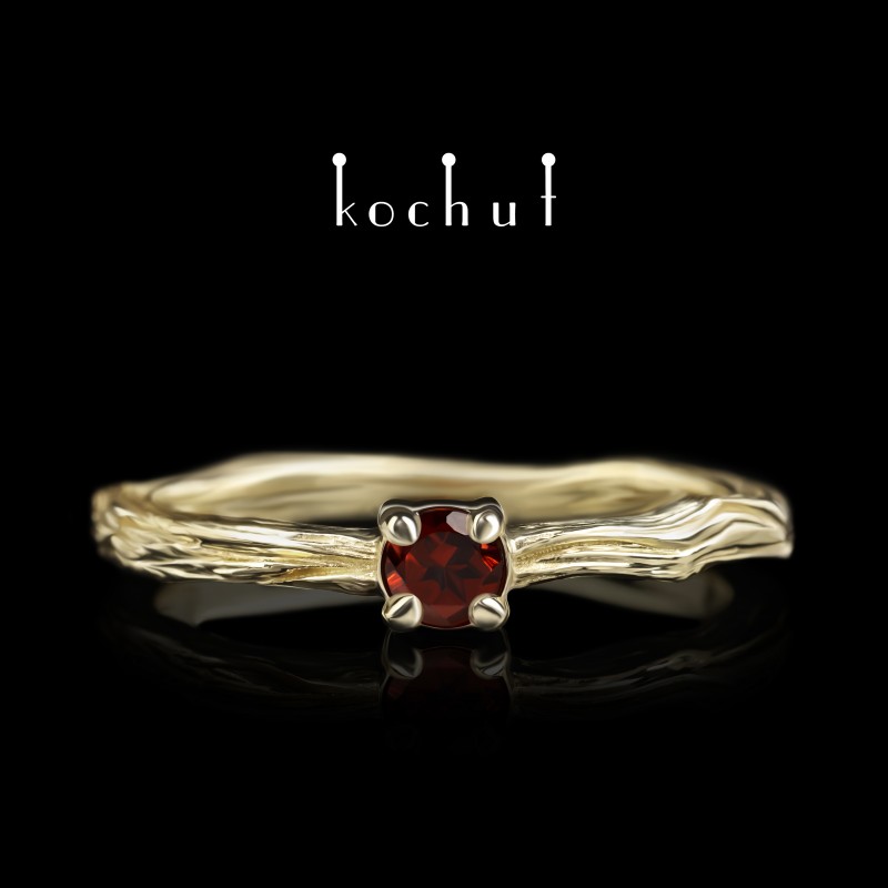 Ring «Winter twig». Yellow gold, garnet