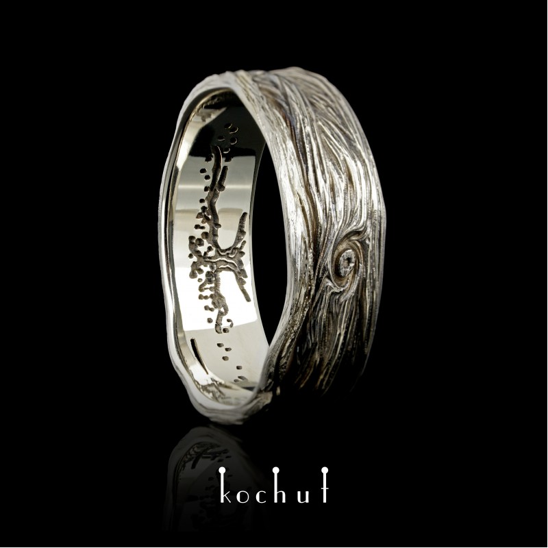 Ring «Eye of the forest with tree of life». White gold, black rhodium