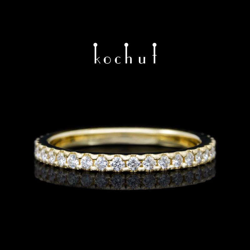 Engagement ring «My orbit». White gold, white rhodium, yellow diamonds