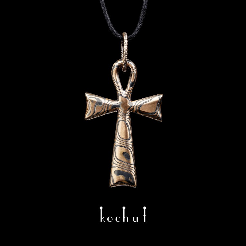 Cross «Only one». Red gold, etched silver, oxidized, black rhodium