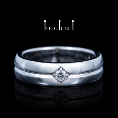 Wedding ring «Axis of love». White gold, diamond, white rhodium