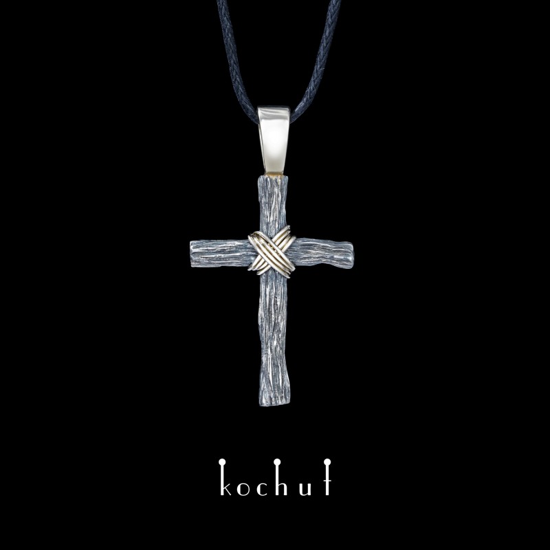 Kryžius „Nuolankumas“. su ausimi Sidabras, oksidacija, geltonas auksas