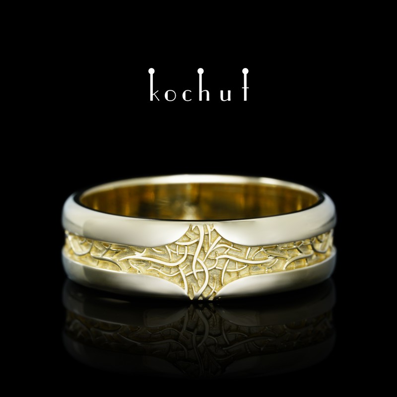 Wedding ring «Noble roots».  Yellow gold