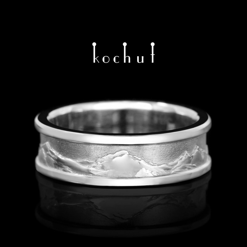 Wedding ring «Tops of Love». White gold, white rhodium