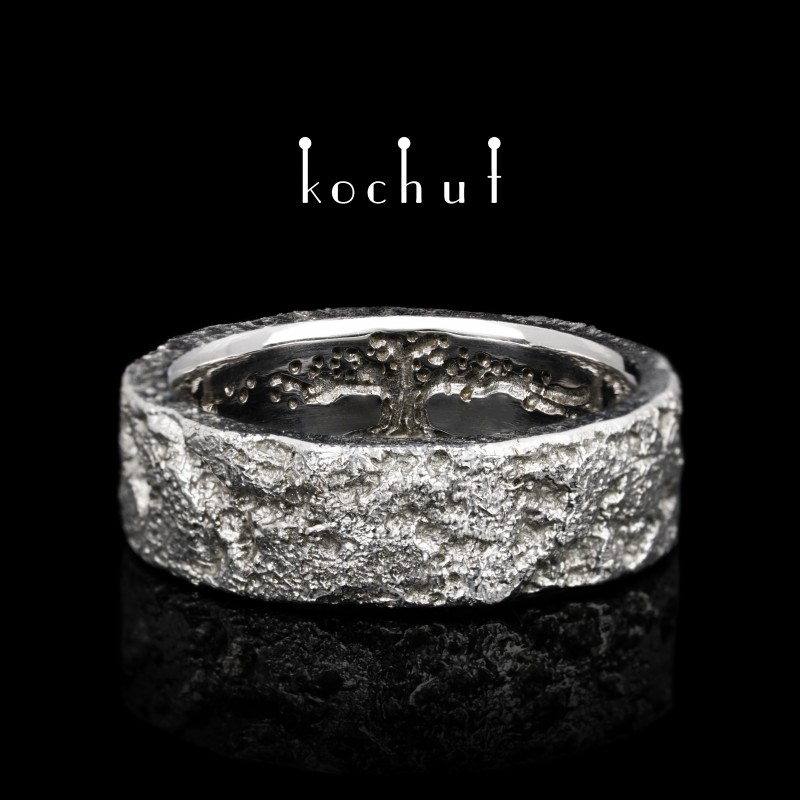 Wedding ring «Soul and body» from the tree of life. White gold, melting white gold, white rhodium