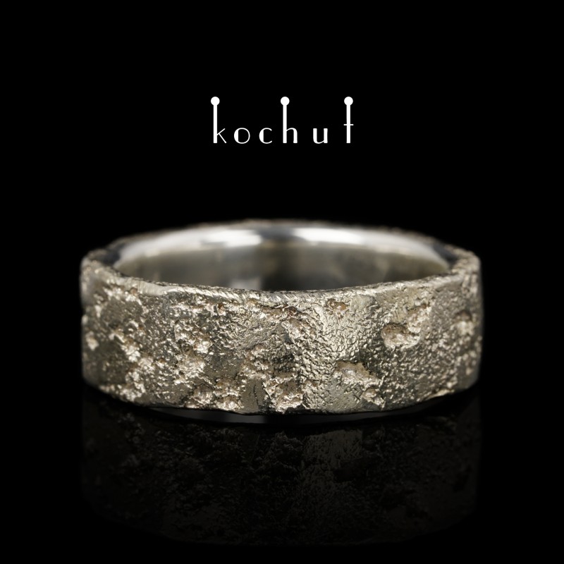 Ring «Soul and body» with forging. Silver, plating white gold