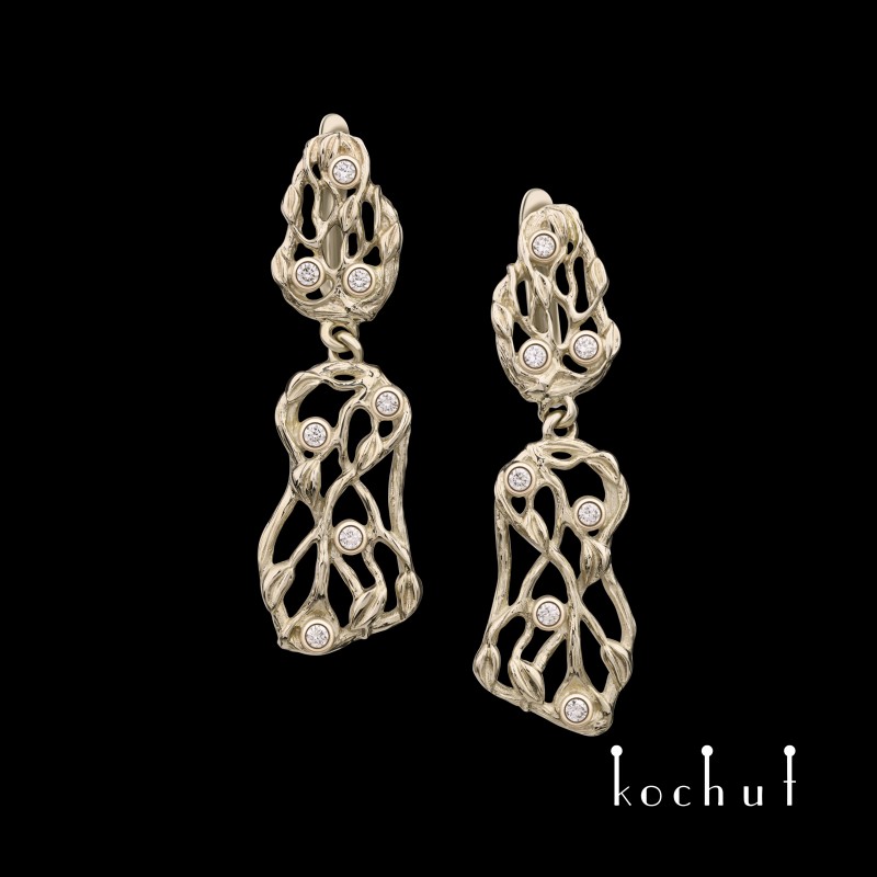 Earrings «Forest Veil». White gold, diamands