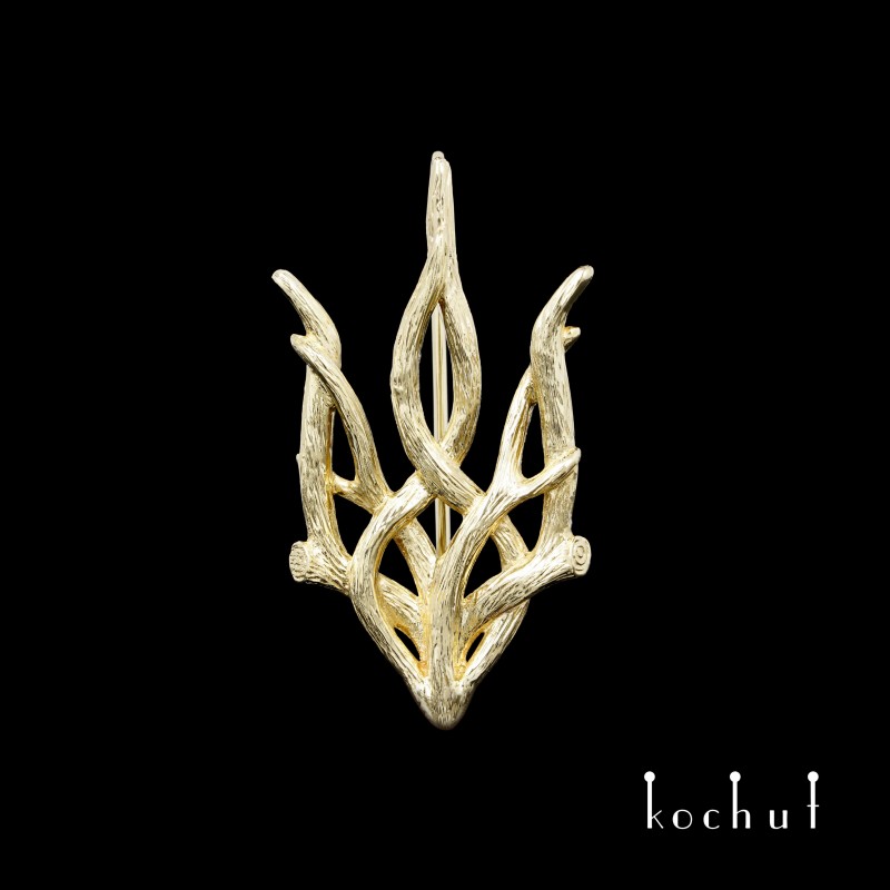 Brooch «Forest trident». Yellow gold