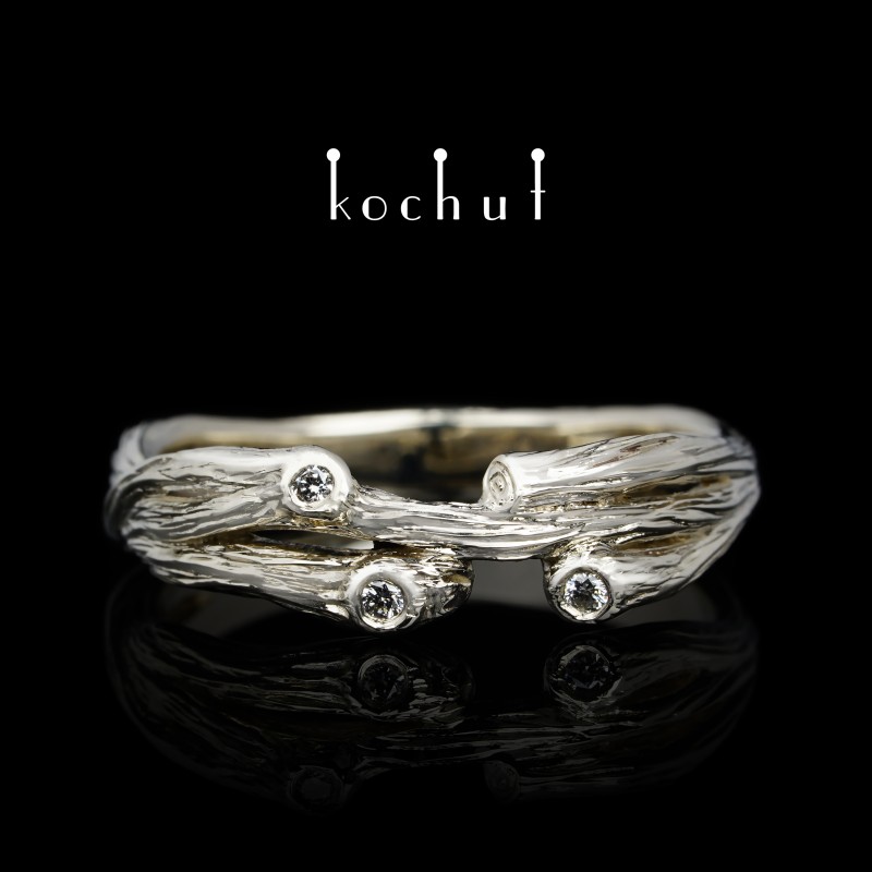 Ring «Twig: revival». White gold, diamonds 