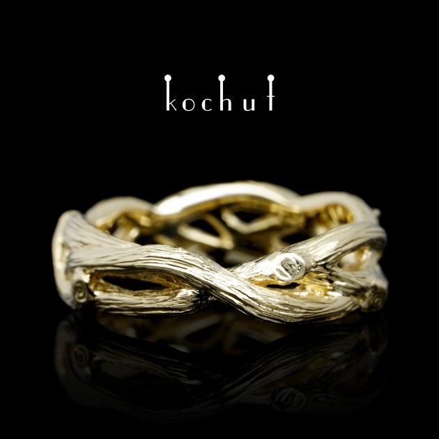 Wedding ring «Forest Mobius ribbon». Yellow gold 