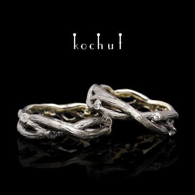 Wedding rings «Forest Mobius ribbon». White gold, black rhodium, diamonds