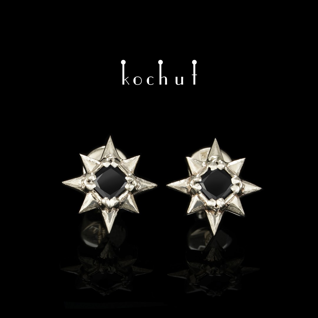 Earrings-studs «Stars». White gold, sapphires