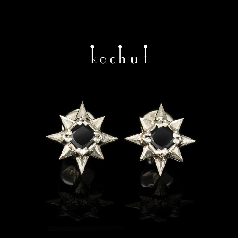 Earrings-studs «Stars». White gold, black diamonds