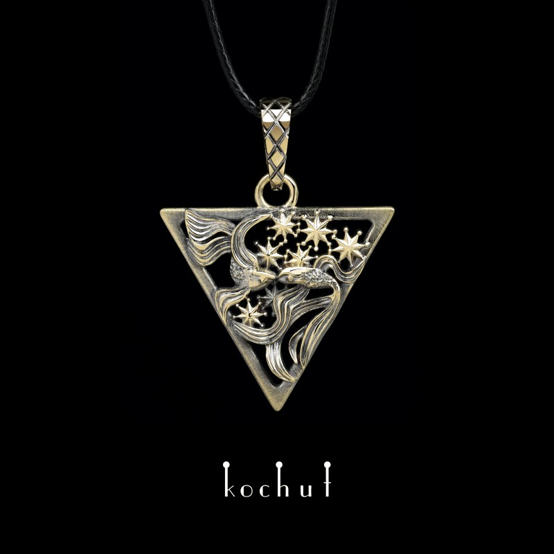 Pisces — pendant made of yellow gold, coated with black rhodium