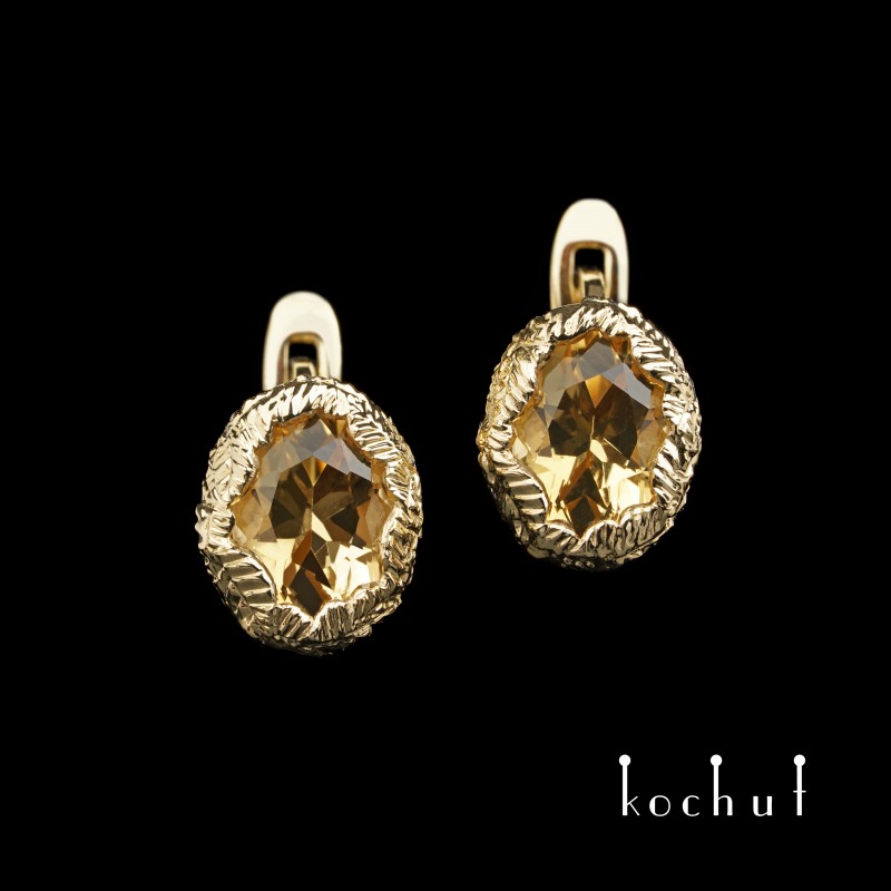 Earrings «The source of life». Yellow gold, citrines