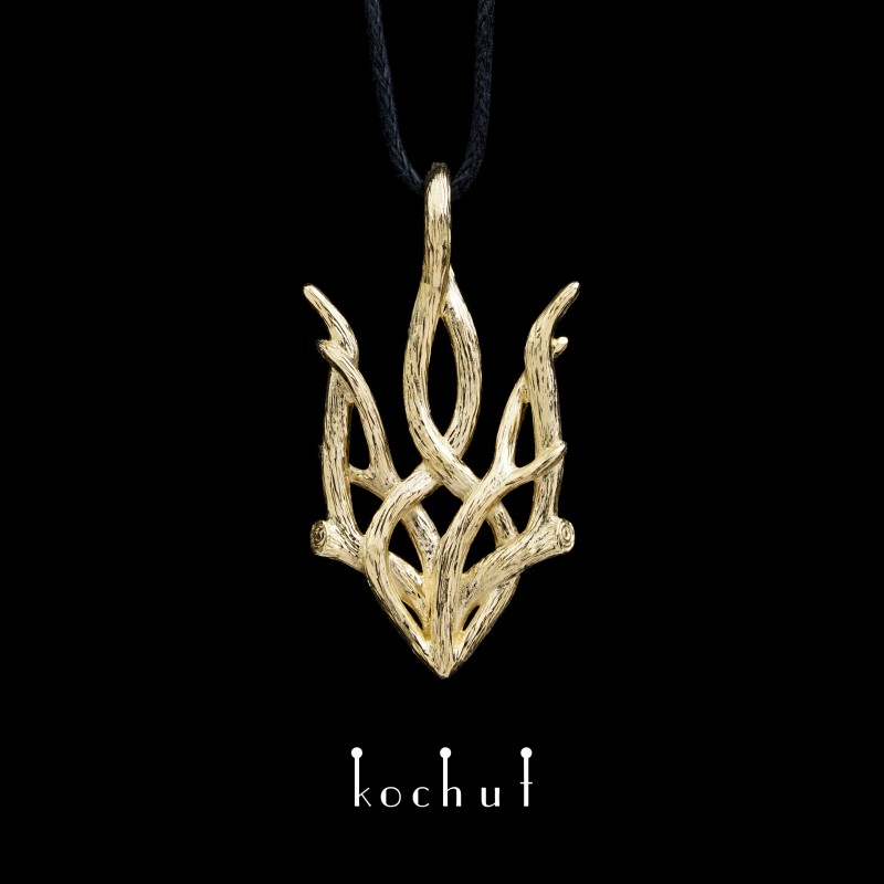 Pendant «Forest trident». Yellow gold