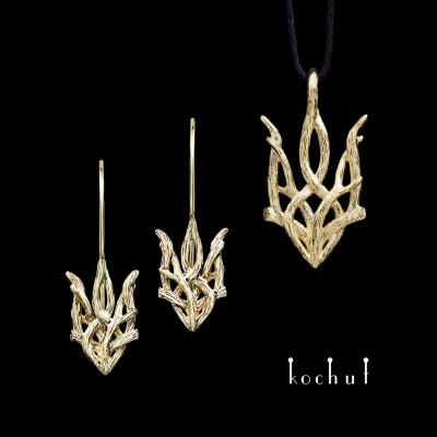 Jewellery set «Forest trident». Yellow gold