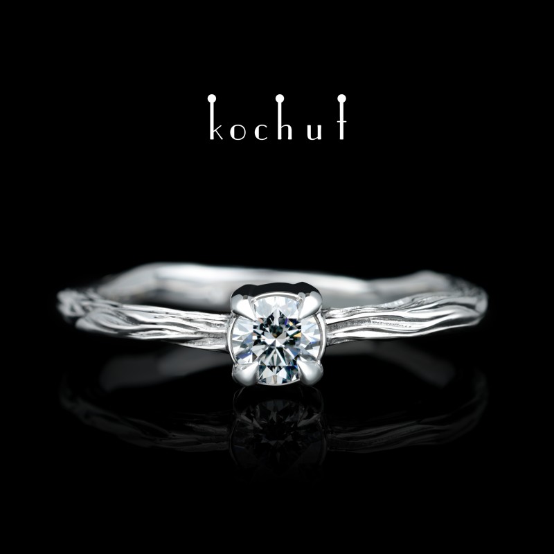 Engagement ring «Winter twig». White gold, white rhodium, diamond