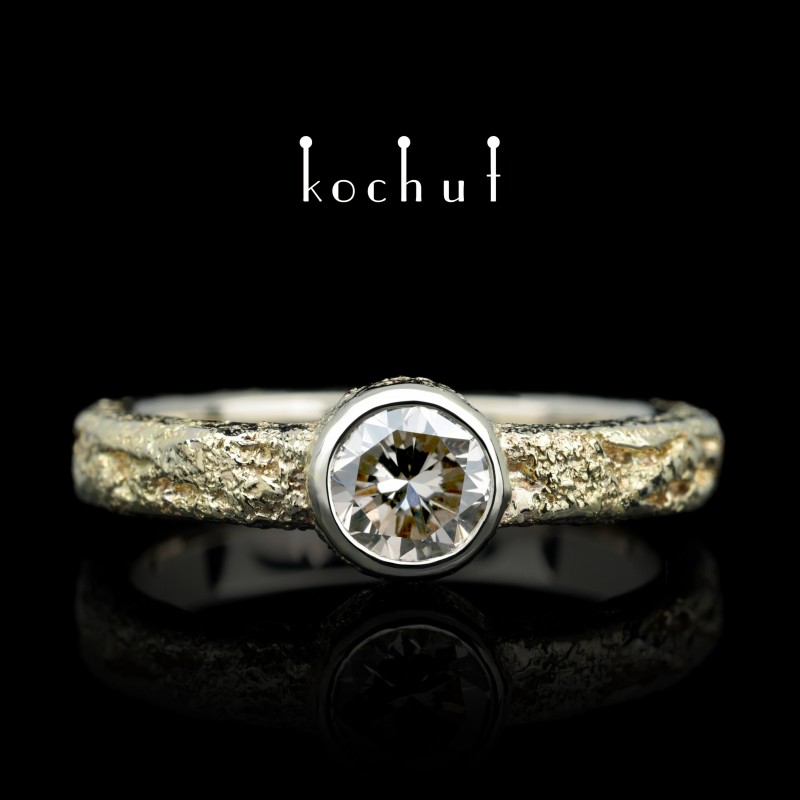Engagement ring "Soul and body" (narrow). White, yellow gold, diamond