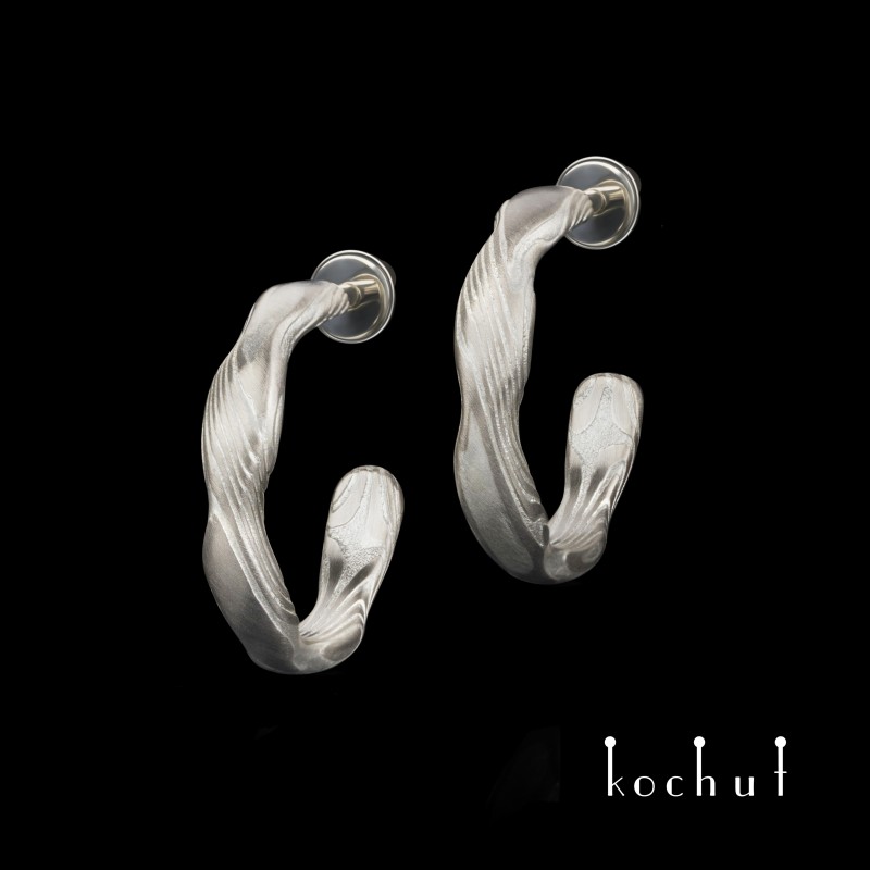 Сережки мокуме «Хвилі». Паладієве золото, травлене срібло