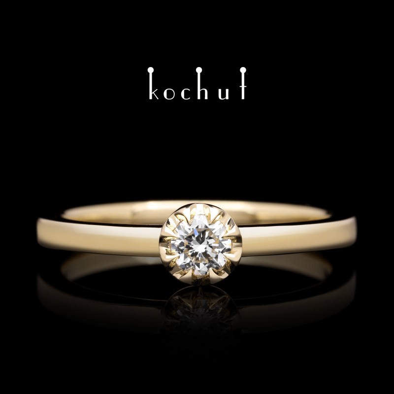 Zásnubní prsten «Vrcholky lásky». Žluté zlato, briliant