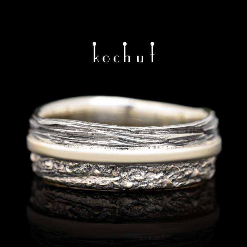 Wedding ring «In joy and in sorrow: foundation». White gold, silver, black rhodium 
