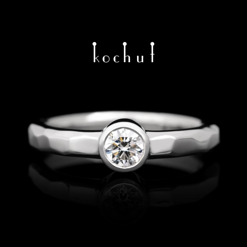 Engagement ring «Absolute». White gold, diamond, white rhodium