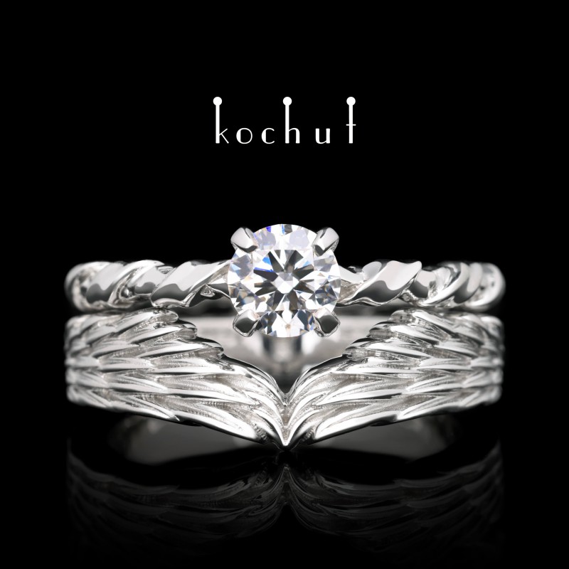 Double engagement ring «Elena Troyanskaya». White gold, diamond