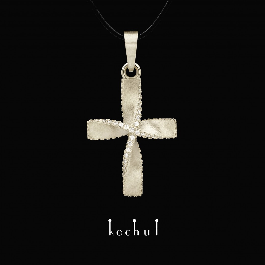 Хрестик «Стрічка Мебіуса». Білe золото, діаманти