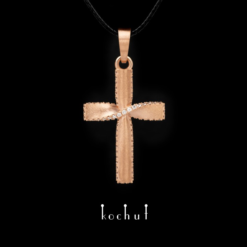 Хрестик «Стрічка Мебіуса». Червоне золото, діаманти