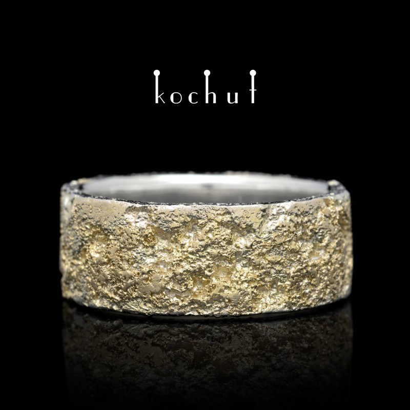 Wedding ring «Soul and body with forging Light». Silver, yellow gold
