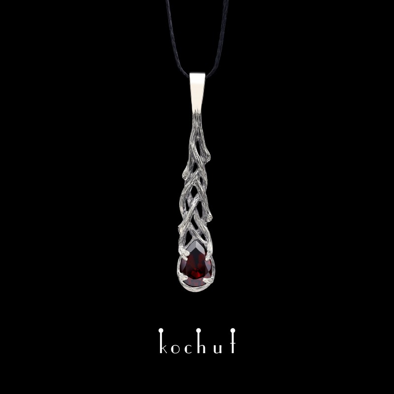 Galadriel — white gold pendant with garnet, coated with black rhodium
