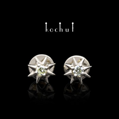 Earrings-studs «Stars». White gold, diamonds