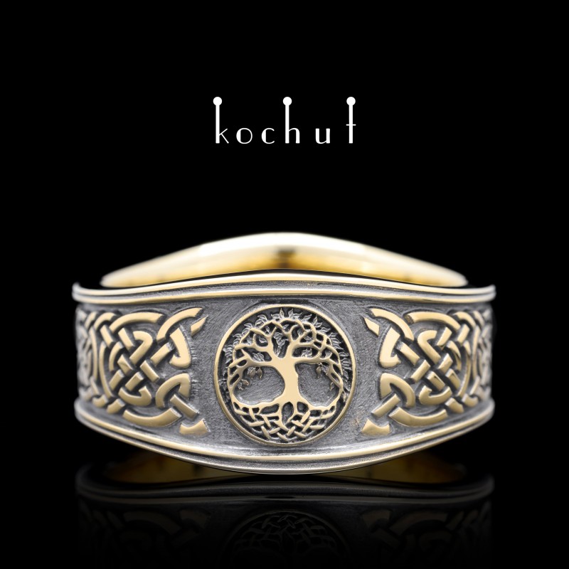 Prsten «Keltský monogram». Žluté zlato, černé rhodium