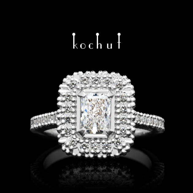 Engagement ring «Greatness». White gold, diamonds, white rhodium