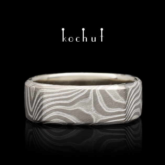 Mokume ring «Chronicles of the Moon». Palladium gold, white gold, etched silver