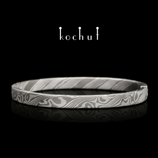 Mokume bracelet «Desert pattern». Palladium gold, white gold, etched silver 