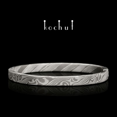 Enso — mokume bracelet made of palladium, white gold and etched silver