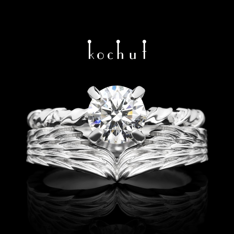 Double engagement ring «Elena Troyanskaya». White gold, diamond, white rhodium