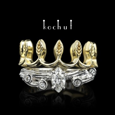 Double ring "Her Majesty". Yellow gold, sterling silver, diamonds