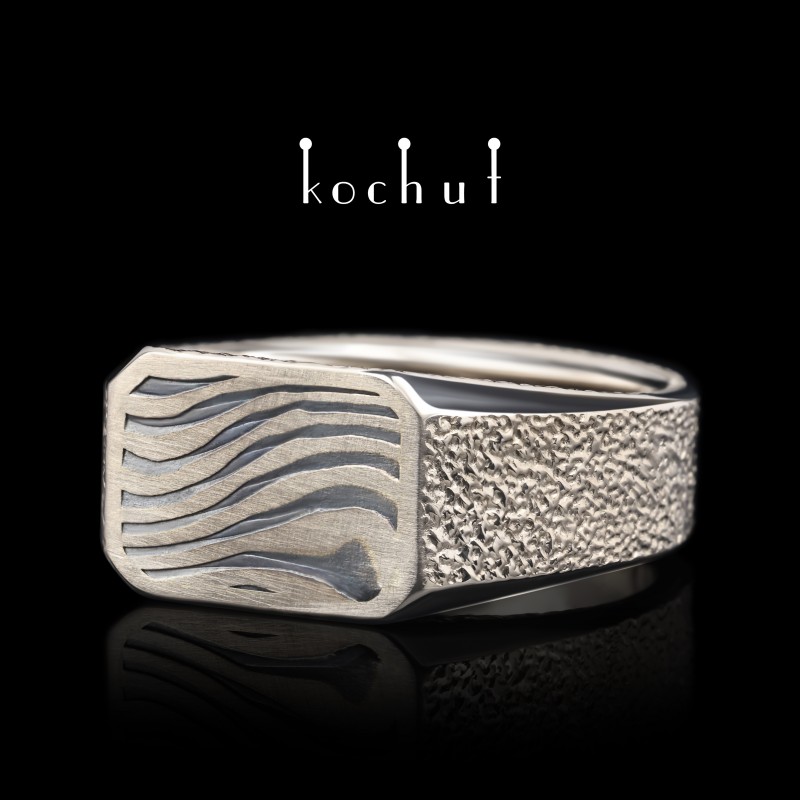 Mokume ring «Kоgen». Palladium gold, etched silver, oxidized