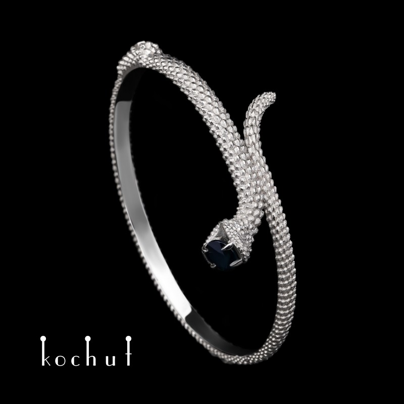 Bracelet «Love of the shrew». White gold, sapphire, diamonds, white rhodium