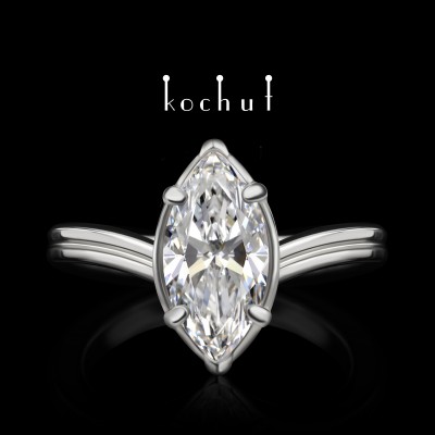 Arwen — engagement ring made of white gold with a marquise-cut diamond, plated with white rhodium
